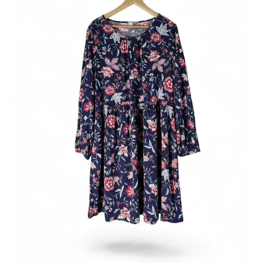 Old Navy Women Long Sleeve Dress Floral Multicolor Scoop Neck Keyhole Size L